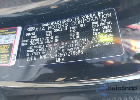 2016 Kia Soul из США, поврежденный, VIN KNDJN2A26G7278386